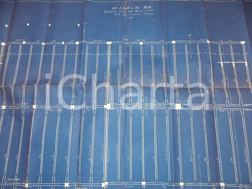 Mappa, planimetria storica 1930 ca BIELLA Lanificio RIVETTI Planimetria solaio pianterreno  Manica Nord 1