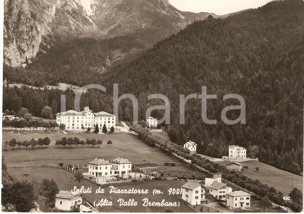 Cartolina originale da collezione 1959 PIAZZATORRE (BG) Panorama alta VAL BREMBANA con Colonia alpina *FG VG 1