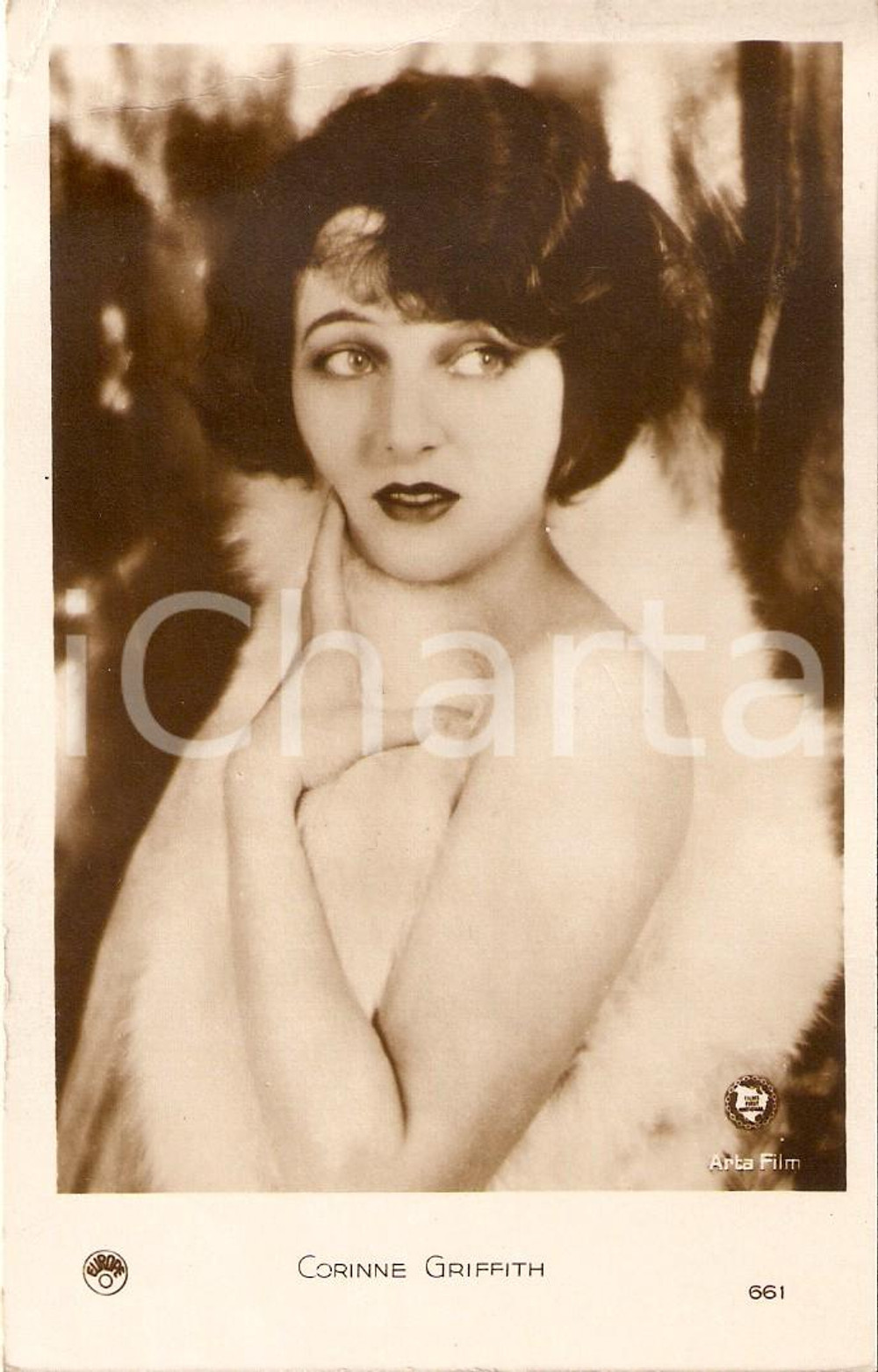 Cartolina originale da collezione 1930 ca CINEMA Actress Corinne GRIFFITH Portrait with fur coat *Cartolina FP NV 1