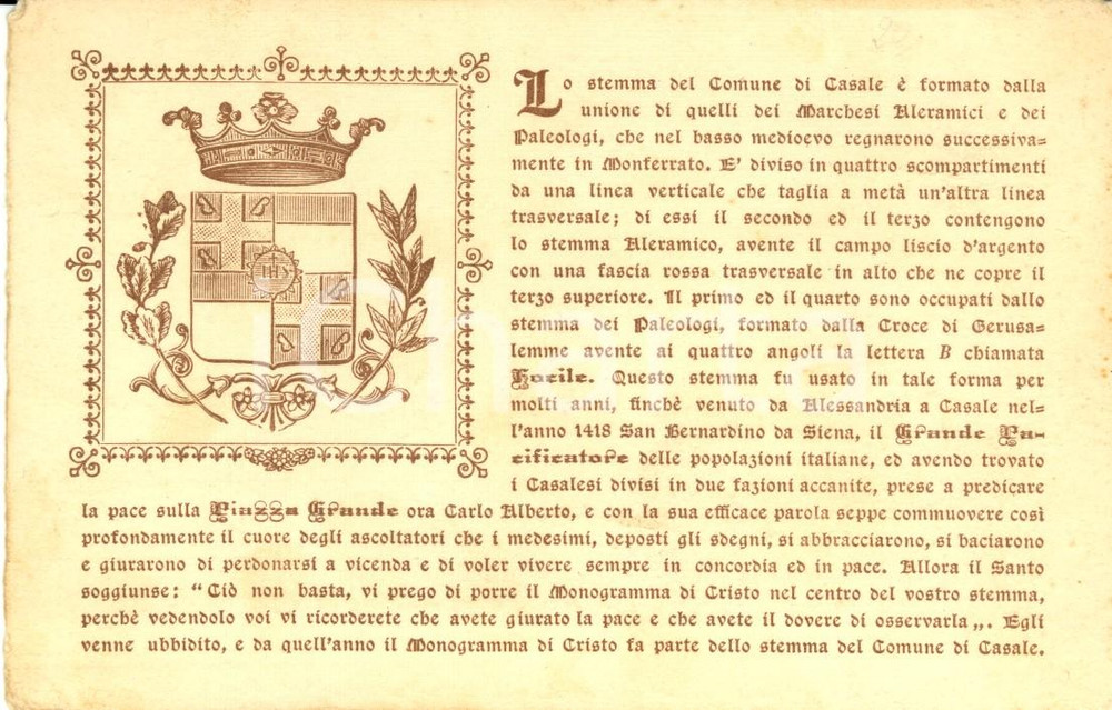 Cartolina originale da collezione 1929 Ricordo CORPUS DOMINI  Stemma di CASALE MONFERRATO Cartolina FP NV 1