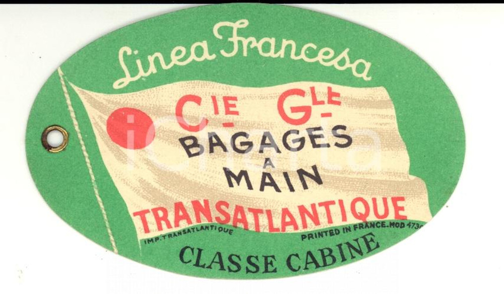 1940 Compagnie Générale TRANSATLANTIQUE Linea francesa ANTILLE Etichetta bagagli