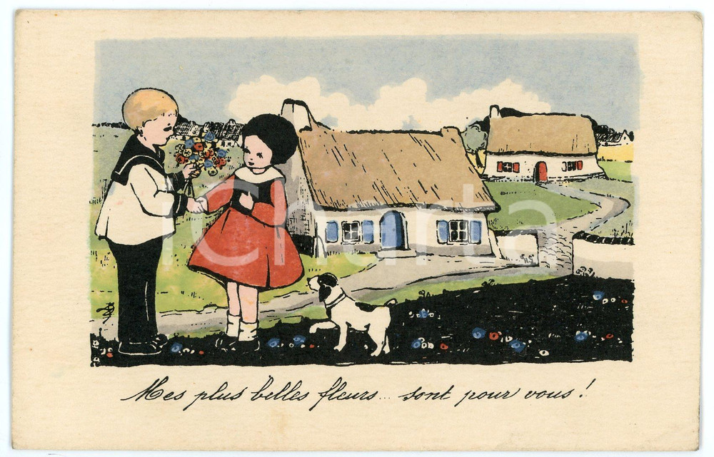 1915 ca ENFANTS Les plus belles fleurs sont pour vous - Carte postale FP NV  Cartolina d'epoca, non viaggiata. FAIR/discreto piegatura all'angolo inferiore destro Formato: FP originale e autentica 1