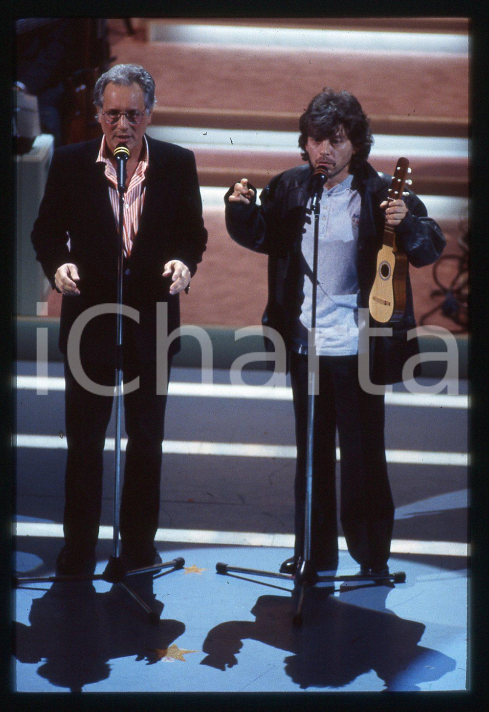 Fotografia d epoca originale 35mm vintage slide 1994 FESTIVAL SANREMO  Enzo JANNACCI e Paolo ROSSI 1