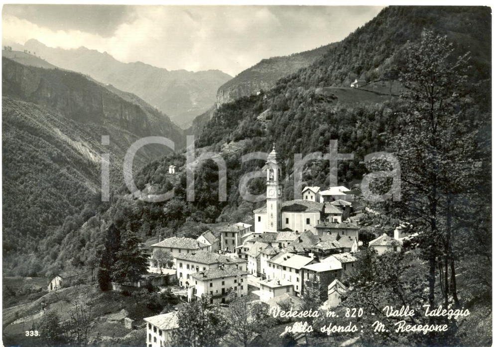 Cartolina originale da collezione 1950 ca VEDESETA BG Paese in Val TALEGGIO e MONTE RESEGONE all orizzonte FG NV 1