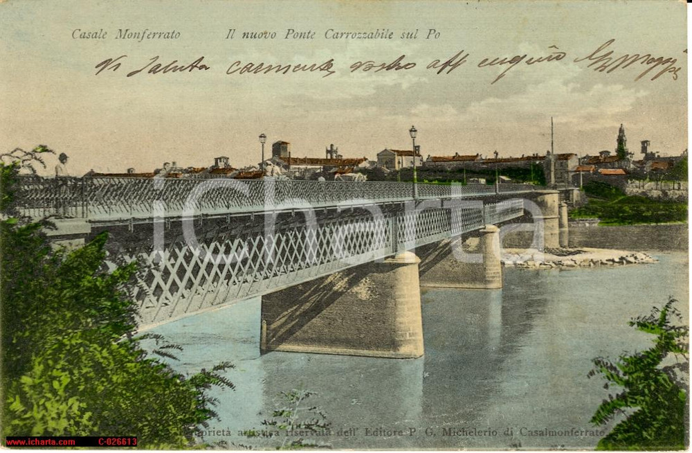 Cartolina originale da collezione 1915 Casale Monferrato  Ponte sul Po Colori VG 1