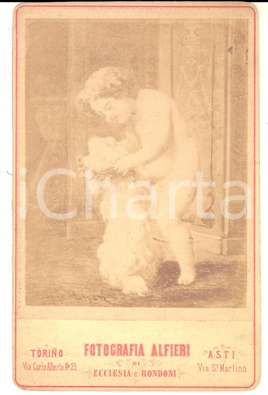 Fotografia d epoca originale 1880 ASTI Opera del pittore Rodolfo MORGARI Foto del dipinto ECCLESIA E RONDONI 1