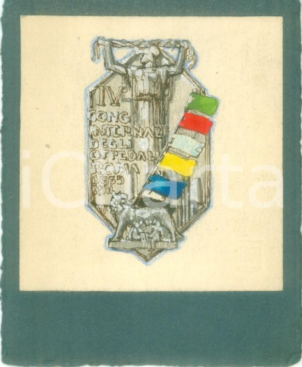Stampa, bozzetto originale 1935 ROMA IV Congresso Internazionale Ospedali Bozzetto DISEGNATO MANO medaglia 1