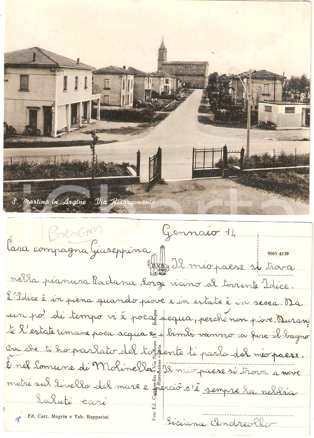 Cartolina originale da collezione 1961 SAN MARTINO IN ARGINE (BO) Via Risorgimento *Cartolina bambina sul paese 1