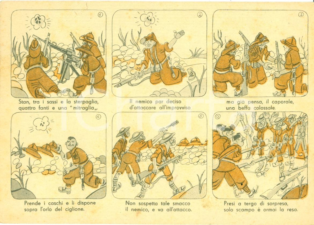 Cartolina originale da collezione 1943 WW2 PROPAGANDA BELLICA La beffa del caporale *Cartolina a fumetti FG VG 1