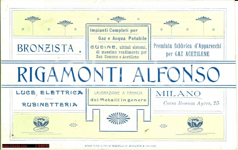 Oggetto da collezione cartaceo 1920 ca MILANO Alfonso RIGAMONTI bronzista  biglietto 1