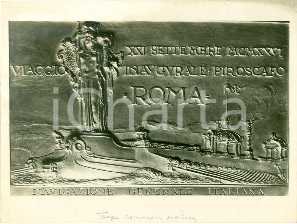 Fotografia d epoca originale 1926 GENOVA Targa per viaggio inaugurale piroscafo ROMA FOTOGRAFIA COEVA 1