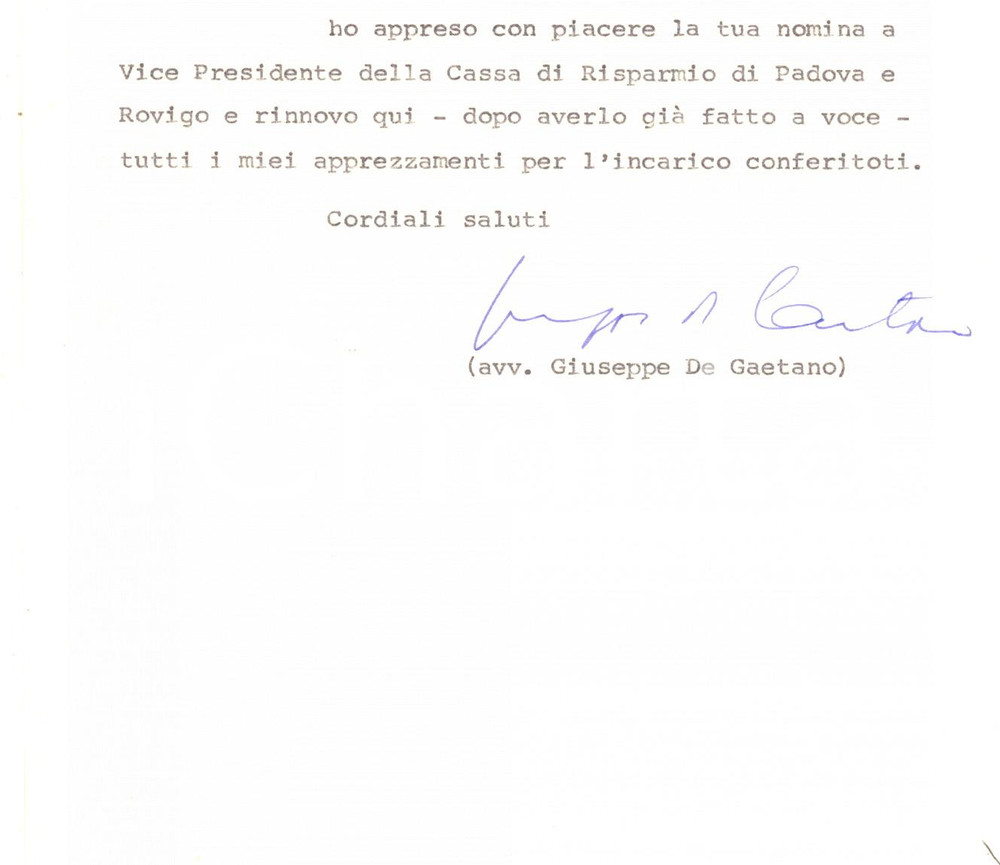 Autografo originale 1975 PADOVA Lettera avv. Giuseppe DE GAETANO DI VILLALLEGRA Autografo 1