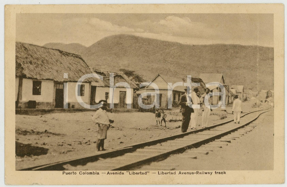 1924 PUERTO COLOMBIA Avenida Libertad - Railway track *ANIMATED vintage postcard  Cartolina postale d'epoca, viaggiata.CONDIZIONI: GFORMATO: FP    originale e autentica 1