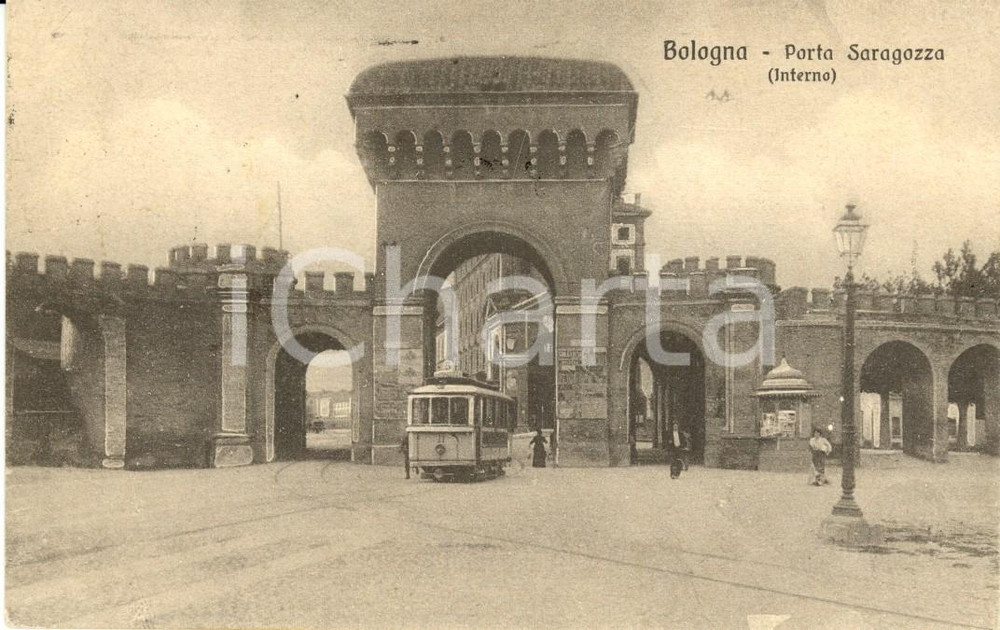 Cartolina originale da collezione 1925 BOLOGNA Veduta di Porta SARAGOZZA *Cartolina ANIMATA con tram FP VG 1