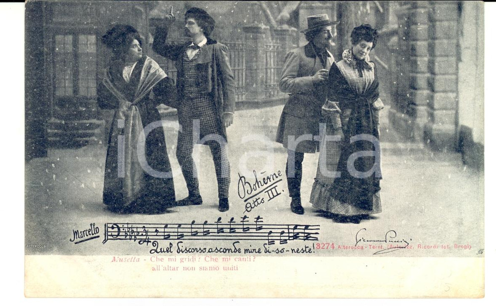 Cartolina originale da collezione 1900 ca LA BOHEME Atto III MUSETTA Che mi gridi, che mi canti? Cartolina FP NV 1