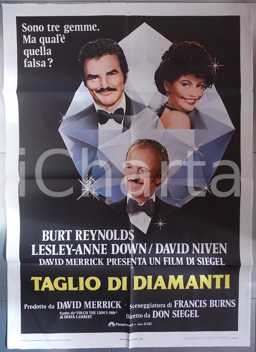 Materiale cinematografico d’epoca 1980 TAGLI DI DIAMANTE Rough cut  Burt REYNOLDS David NIVEN Manifesto 100x140 1