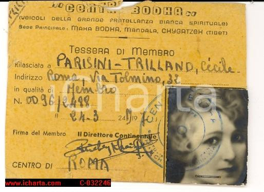 Oggetto da collezione cartaceo 1947 ROMA GRANDE FRATELLANZA BIANCA Centro Bodha Trilland Parisini Cécile 1