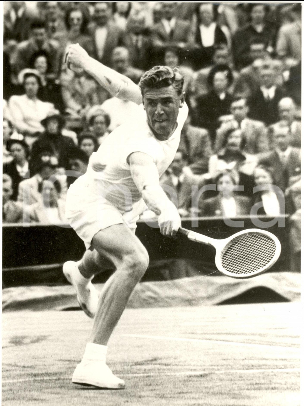 Fotografia d epoca originale 1955 ca TENNIS Frank SEDGMAN durante un match Fotografia 1