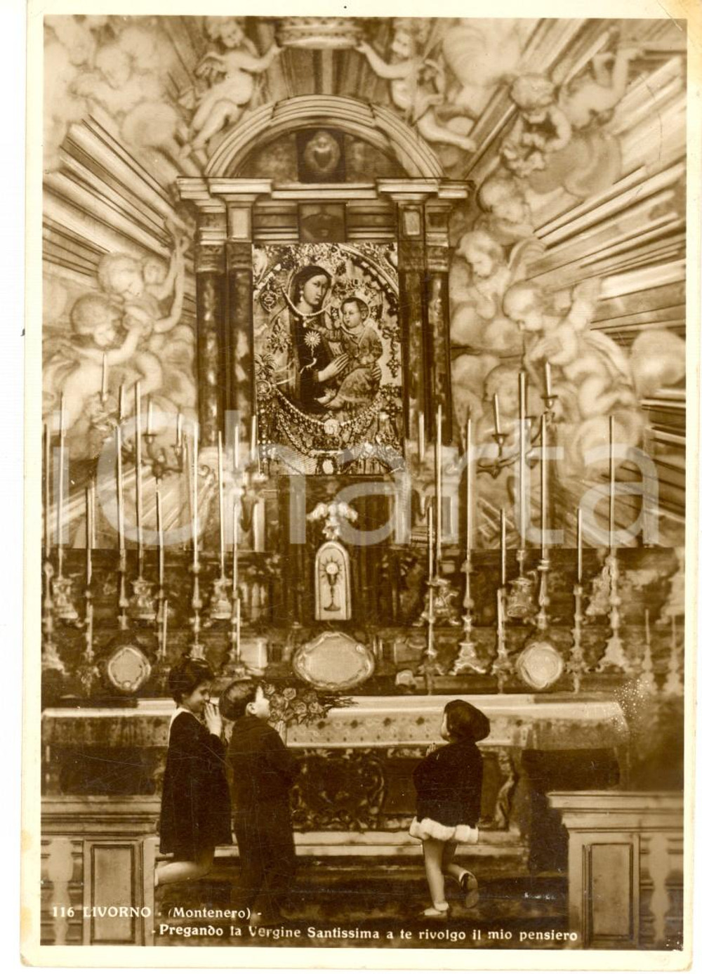 Cartolina originale da collezione 1939 LIVORNO Santuario MADONNA di MONTENERO - Bambini *Cartolina FG VG 1