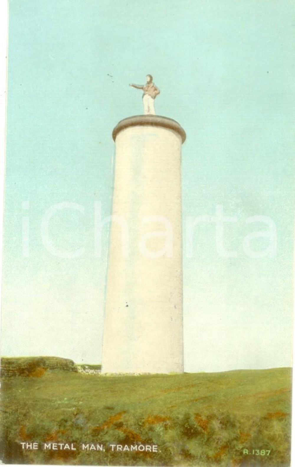 Cartolina originale da collezione 1953 TRAMORE IRLANDA The Metal Man Cartolina postale FP NV 1