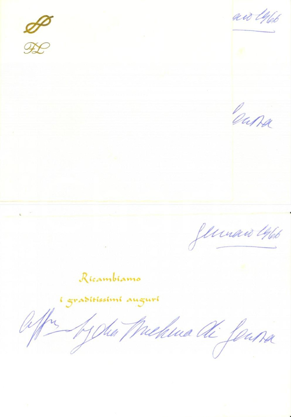 Autografo originale 1966 TORINO Auguri Lydia di ARENBERG Duchessa di GENOVA *Biglietto AUTOGRAFO 1