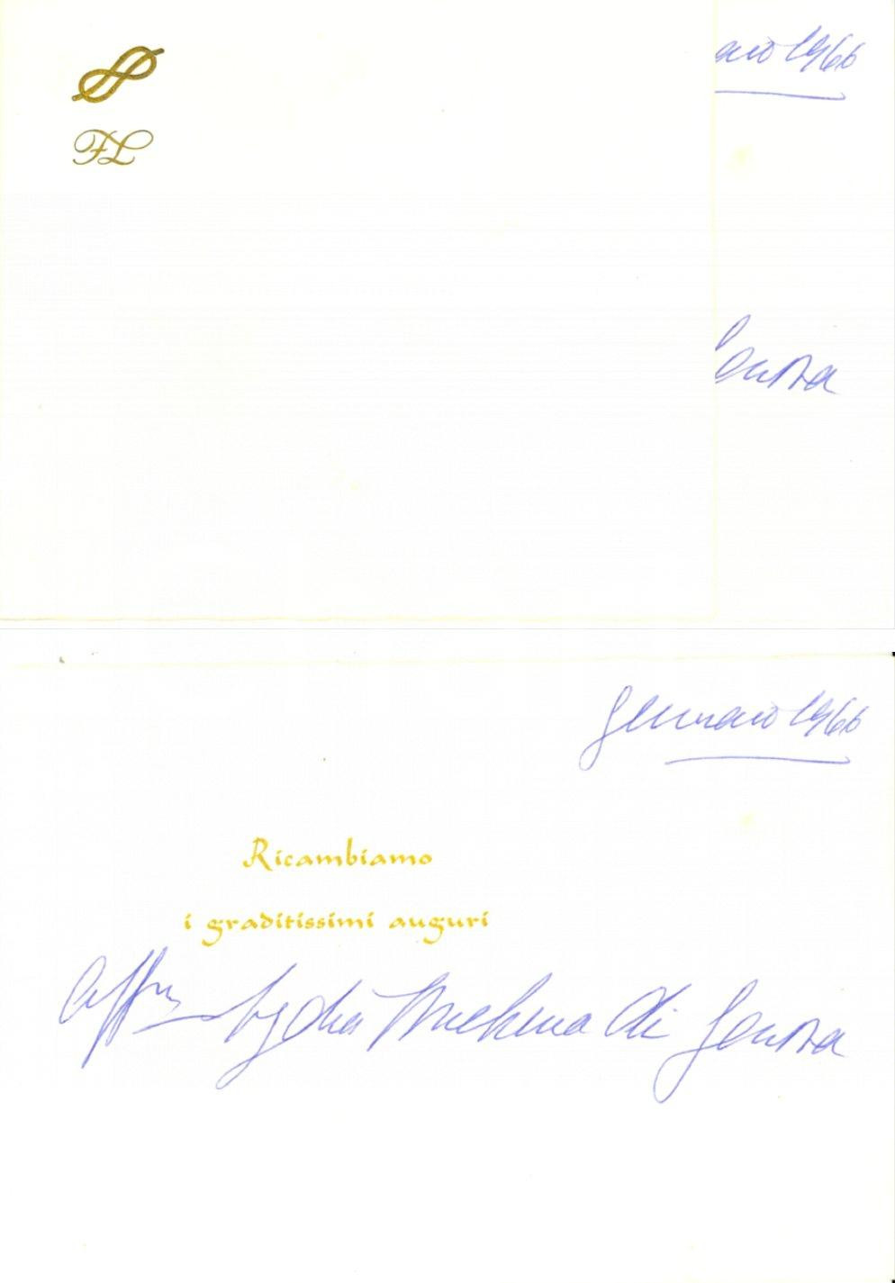 Autografo originale 1966 TORINO Auguri Lydia di ARENBERG Duchessa di GENOVA Biglietto AUTOGRAFO 1