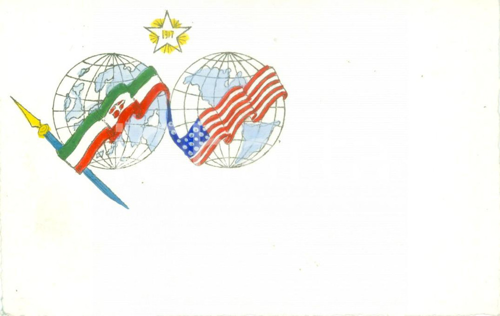 Cartolina originale da collezione 1917 PROPAGANDA WW1 Bandiere Regno ITALIA STATI UNITI Cartolina DISEGNATA A MANO 1