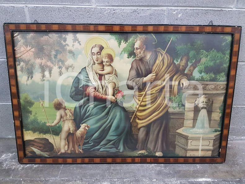 1970 VINTAGE Madonna con Gesù bambino e Giuseppe - Quadro 86,7 X 55,8 cm