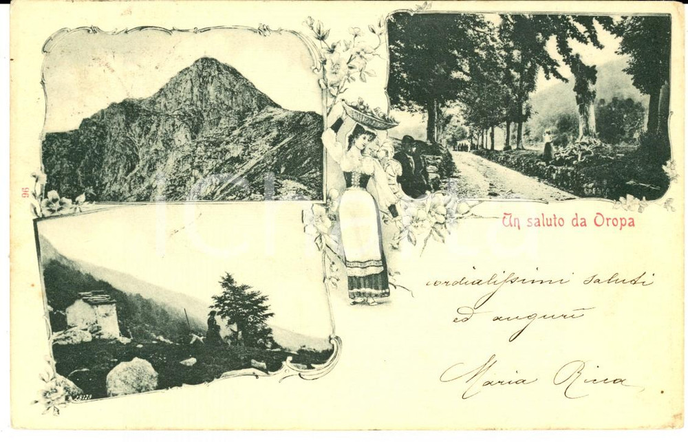 Cartolina originale da collezione 1902 OROPA BI Vedutine con donna in costume Cartolina FP VG 1