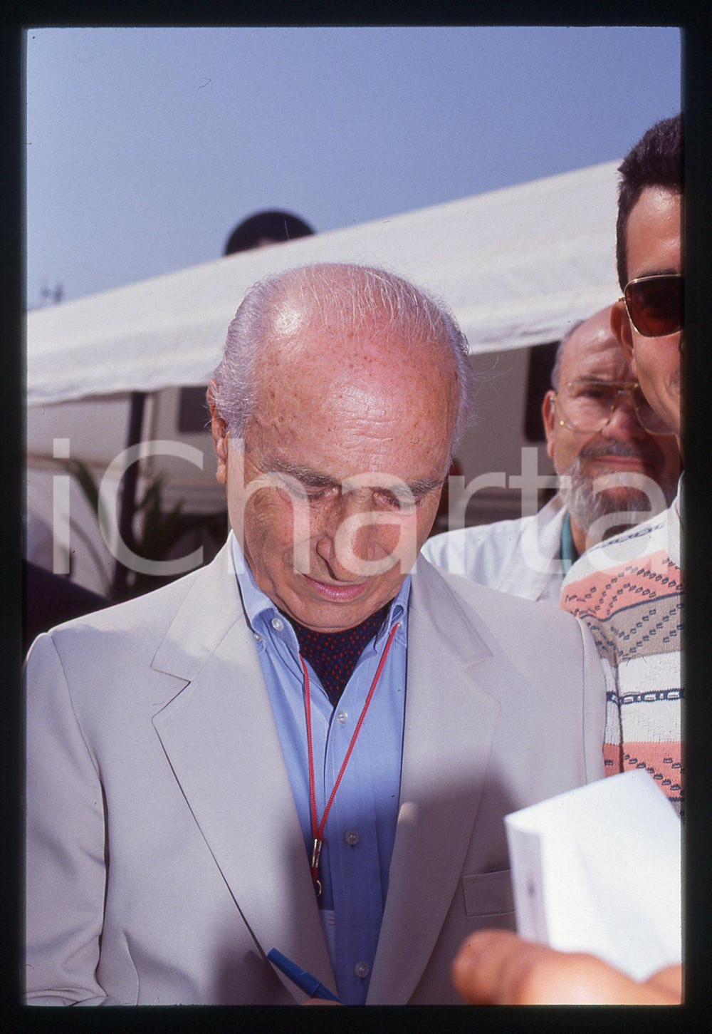 Fotografia d epoca originale 35mm vintage slide 1990 ca ITALIA  F1 Juan Manuel FANGIO firma autografi 2 1