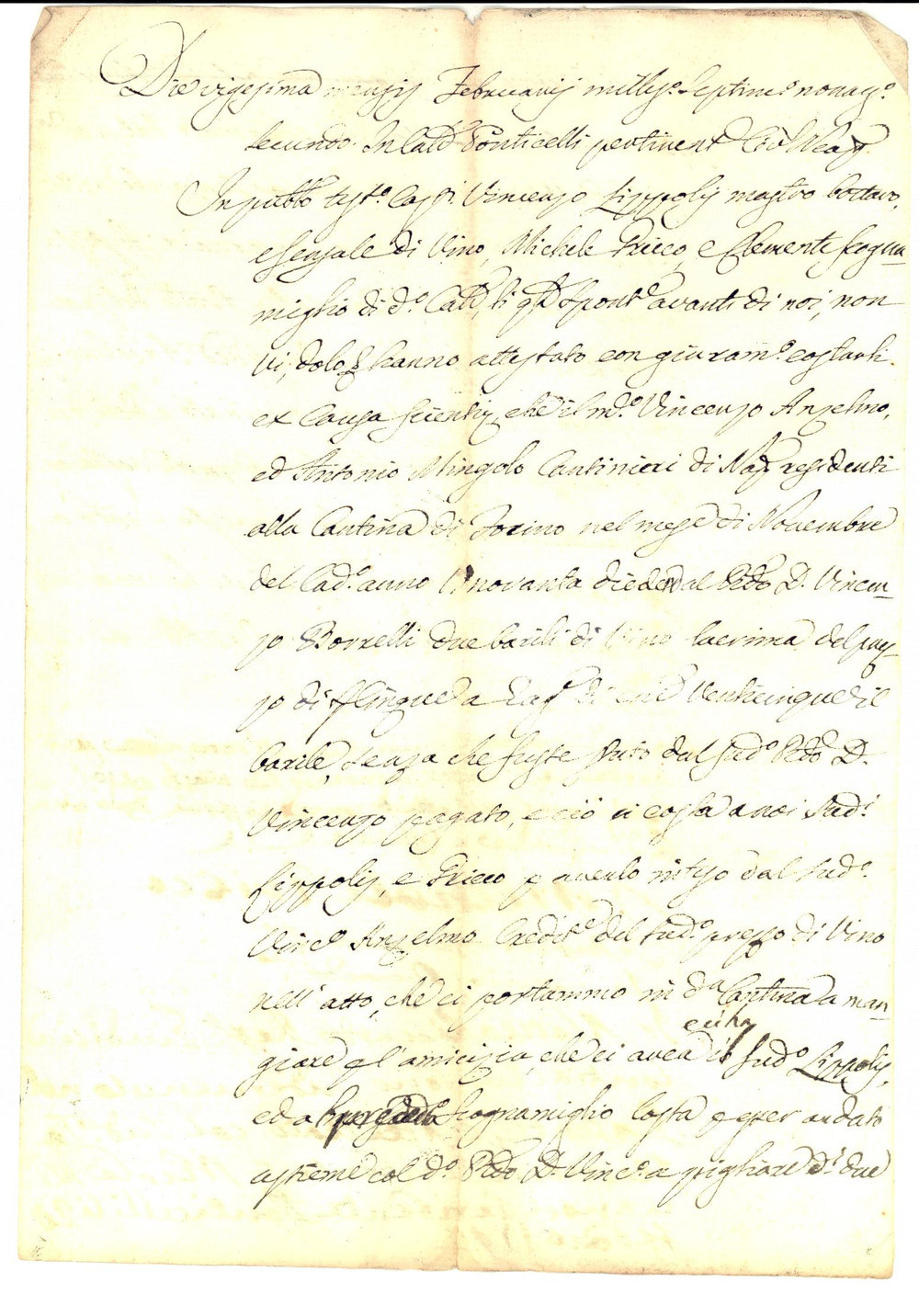 Documento originale, autentico 1792 NAPOLI Vincenzo ANSELMO e Antonio MINGOLO creditori barili di vino lacrima 1