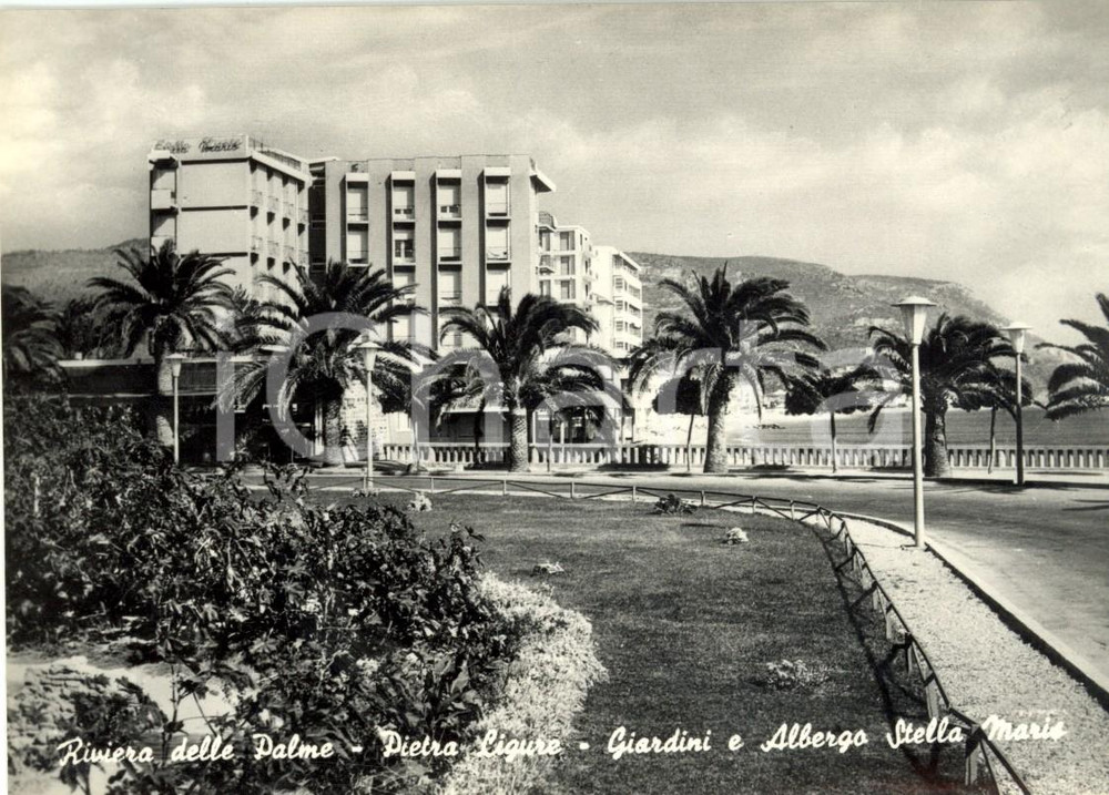 Cartolina originale da collezione 1950 ca PIETRA LIGURE SV Giardini e Albergo STELLA MARIS Cartolina FG VG 1