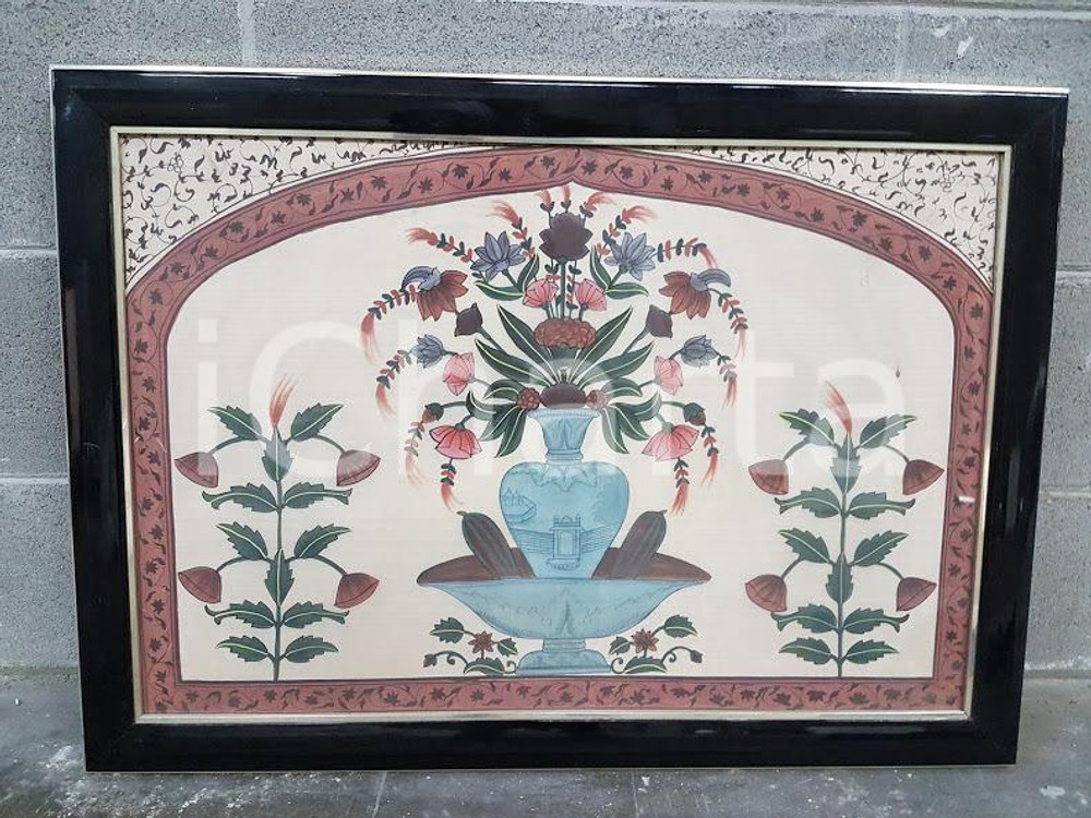 1975 CINA VINTAGE Composizione fiori con alzata - quadro 77 x 55,5 cm
