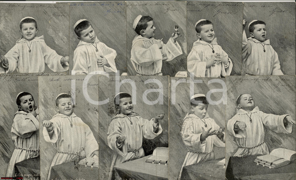 Cartolina originale da collezione 1902 IL PICCOLO PREDICATORE Lotto 10 cartoline FP VG 1