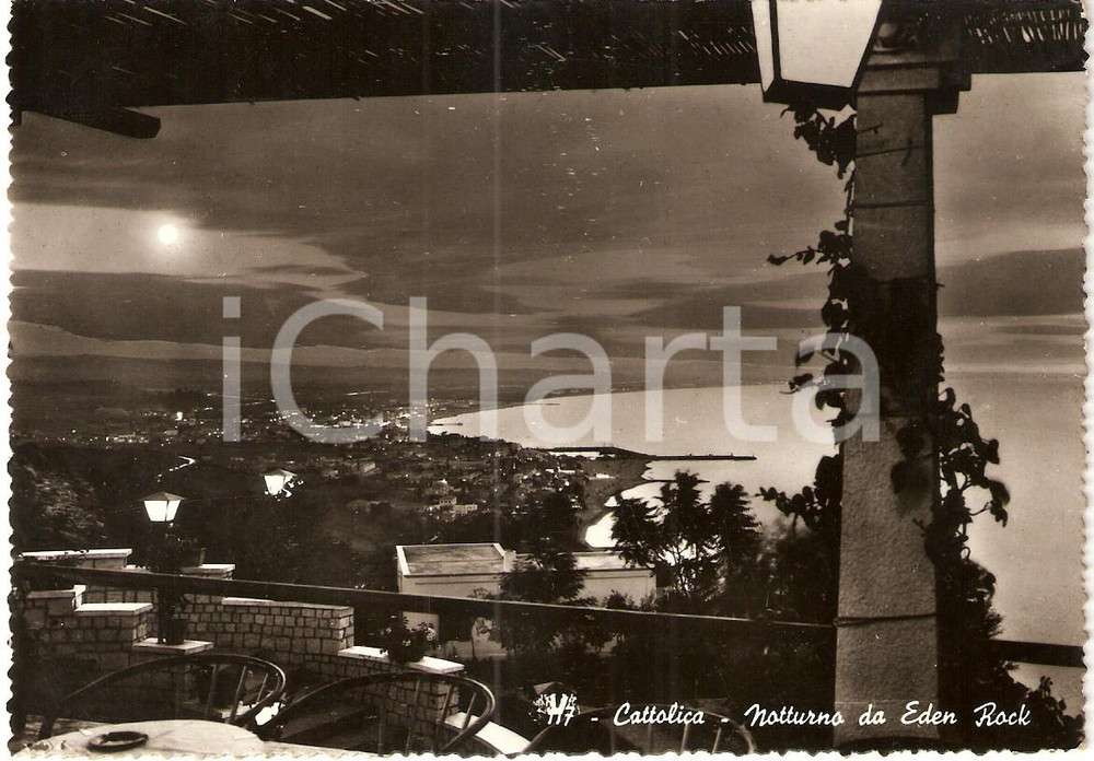 Cartolina originale da collezione 1960 ca CATTOLICA (RN) Panorama notturno all' EDEN ROCK *Cartolina FG VG 1