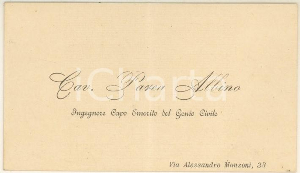 Oggetto da collezione cartaceo 1850 MILANO Ing. ALBINO PAREA Genio Civile  Biglietto DANNEGGIATO 1