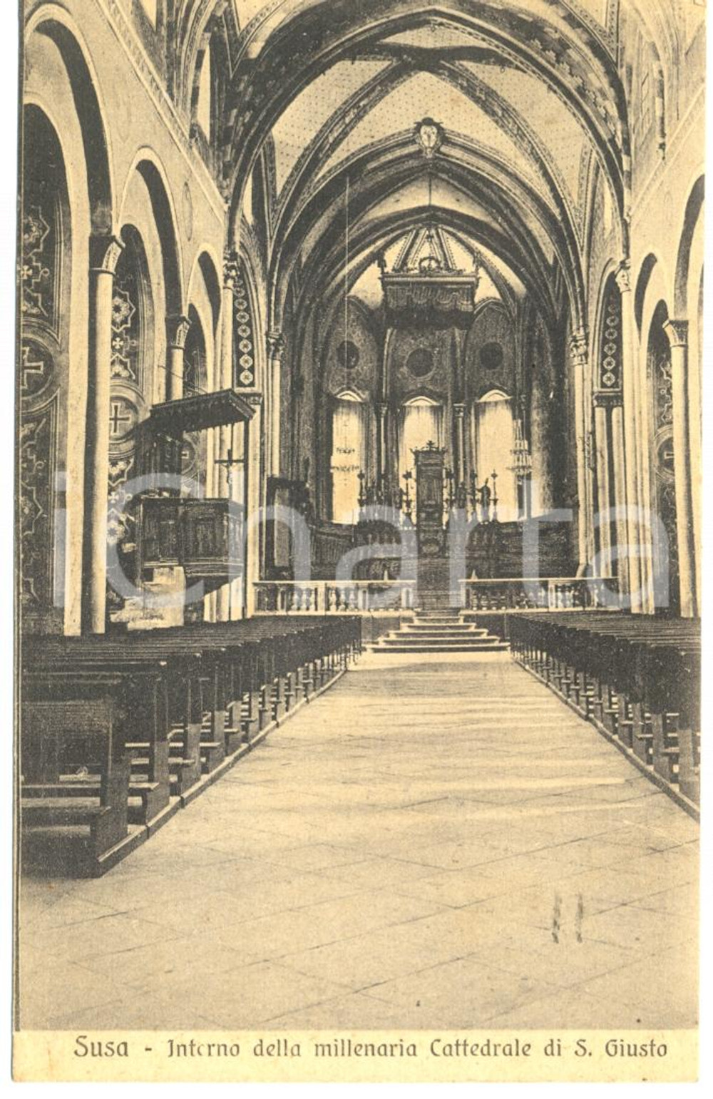 Cartolina originale da collezione 1932 SUSA (TO) Interno della cattedrale di S.GIUSTO *Cartolina postale FP VG 1
