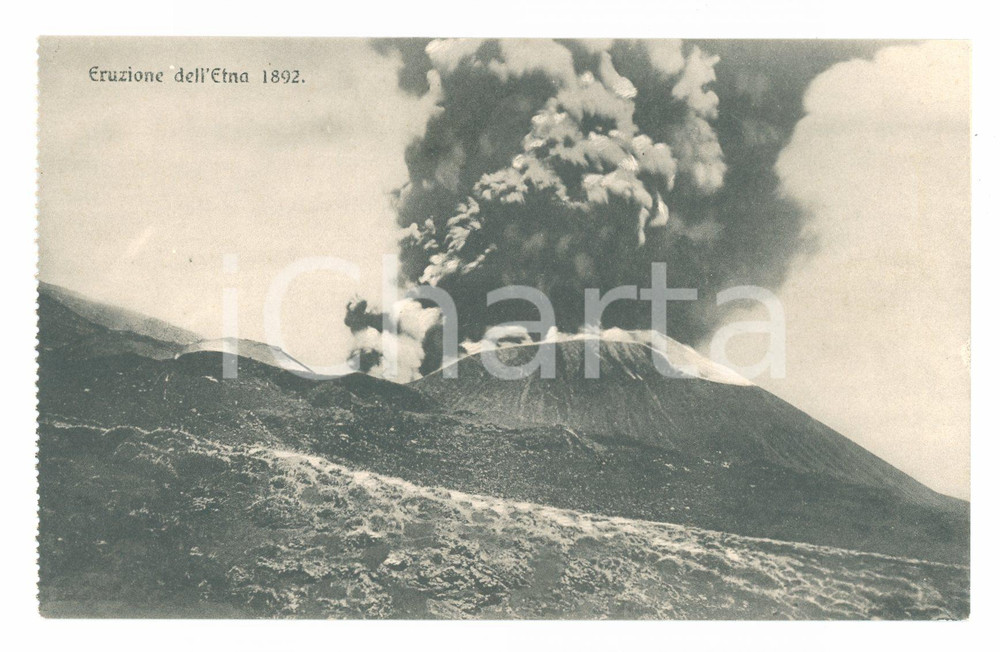 Cartolina originale da collezione 1892 Eruzione del Vulcano Etna - Immagine d'epoca 1