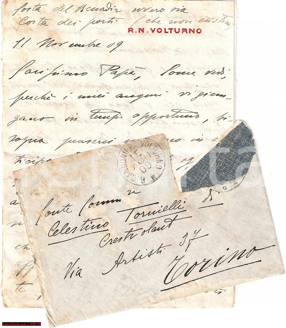 Manoscritto, lettera originale 1909 SOMALIA R/N VOLTURNO Il Governo abbandona le colonie italiane 1