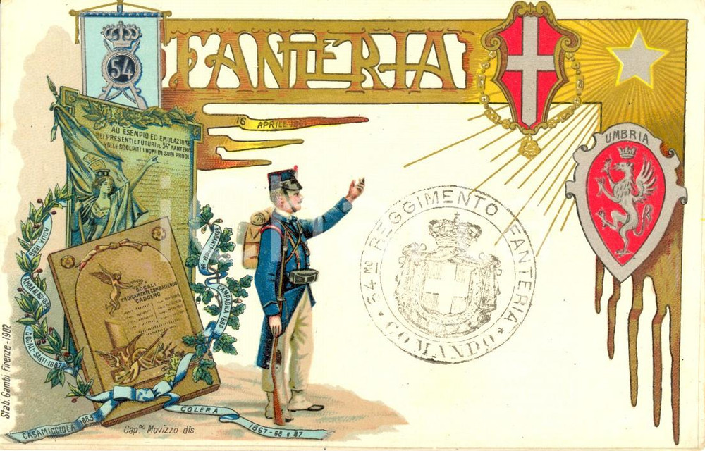 Cartolina originale da collezione 1900 ca REGIO ESERCITO 54Â° Reggimento Fanteria Cartolina ILLUSTRATA FP NV 1