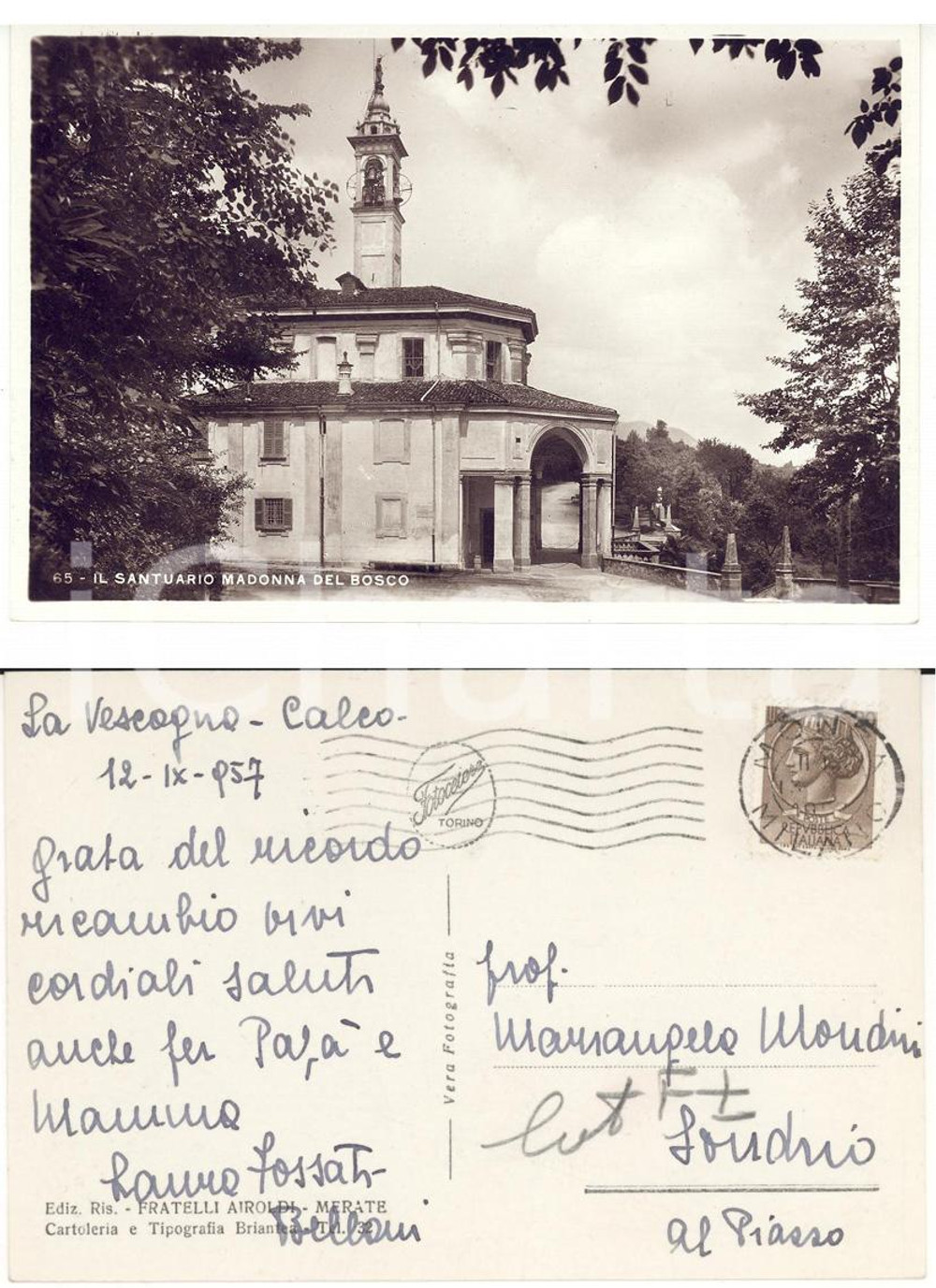 Cartolina originale da collezione 1957 IMBERSAGO (LC) Santuario Madonna del Bosco *Autografo Laura FOSSATI BELLANI 1