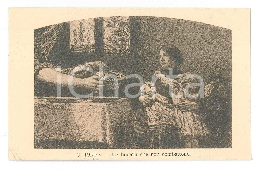 1917 WW1 Alleanza Femminile Italiana - Illustrazione di Gennaro PARDO Cartolina  Cartolina postale, viaggiata. POOR/danneggiato Lievi smussature agli angoli, angolo inferiore destro mancante Formato: FP originale e autentica 1