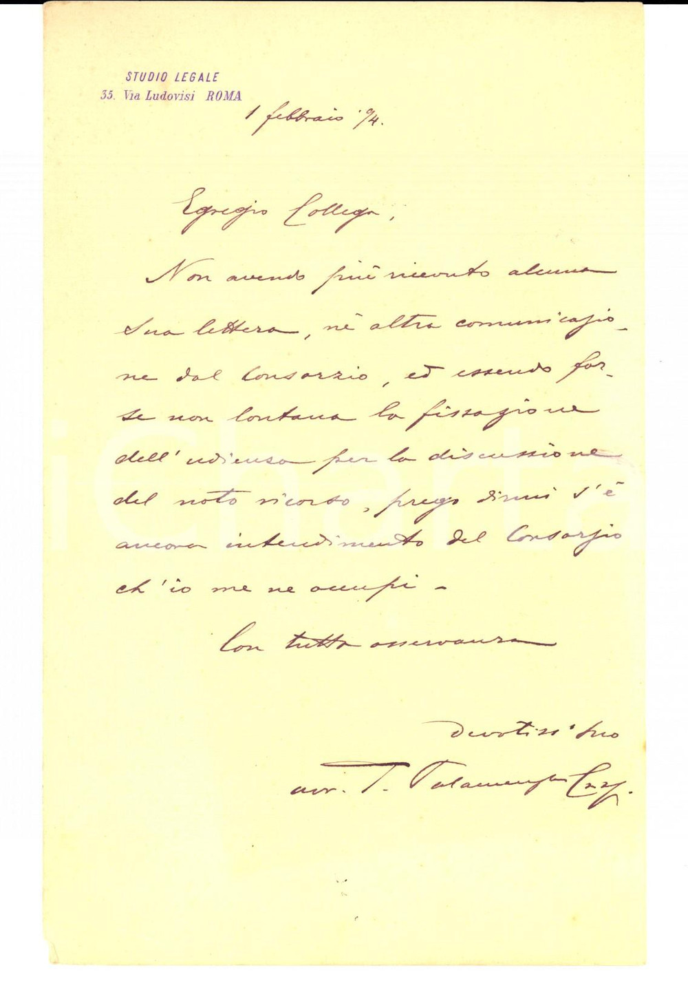 Autografo originale 1894 ROMA Avv. Tommaso PALAMENGHI CRISPI su fissazione di un udienzaAutografo 1