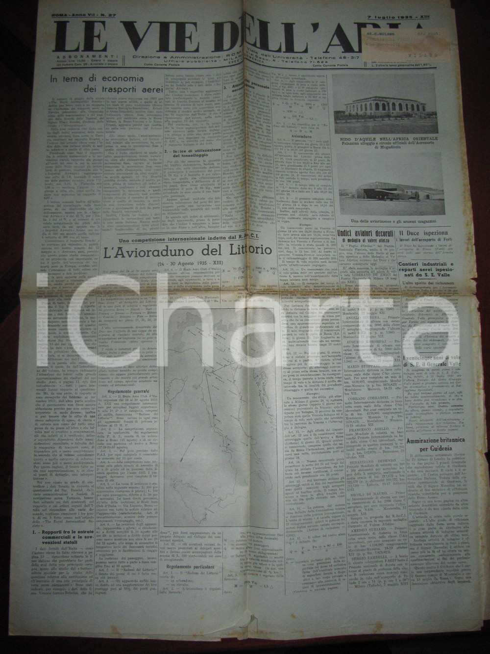 Giornale, rivista storica 1935 LE VIE DELL ARIA L avioraduno del LITTORIO con mappa Giornale 1