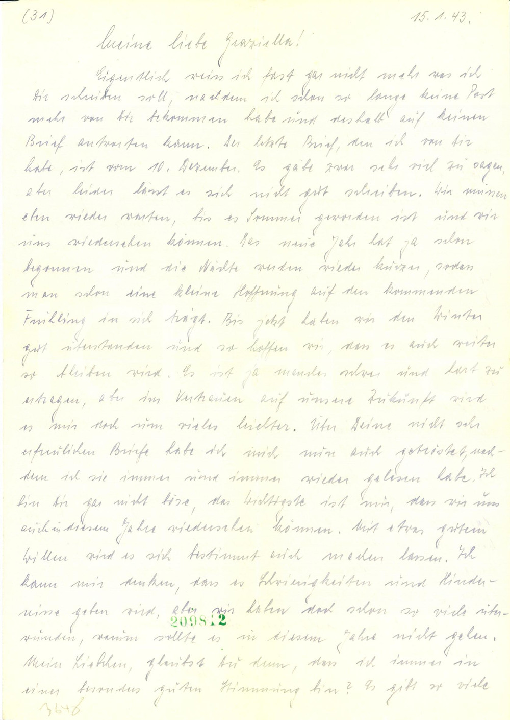 Documento originale, autentico 1943 GRAFELFING DE Quanto poco significa vita umana in guerra Lettera 1