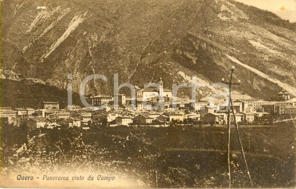 Cartolina originale da collezione 1927 QUERO VAS BL Panorama del paese visto da CAMPO Cartolina FP VG 1