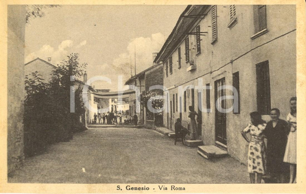 Cartolina originale da collezione 1930 ca SAN GENESIO ED UNITI (PV) Veduta di via ROMA *Cartolina ANIMATA FP NV 1