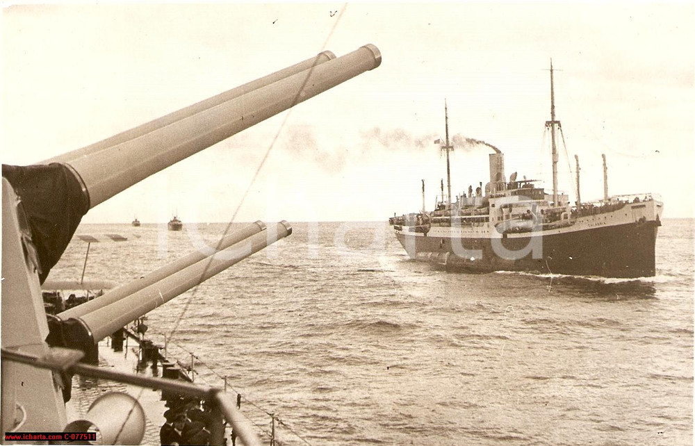 Fotografia d epoca originale 1939 Flotta di coloni per la Libia, scorta Regia Marina 1