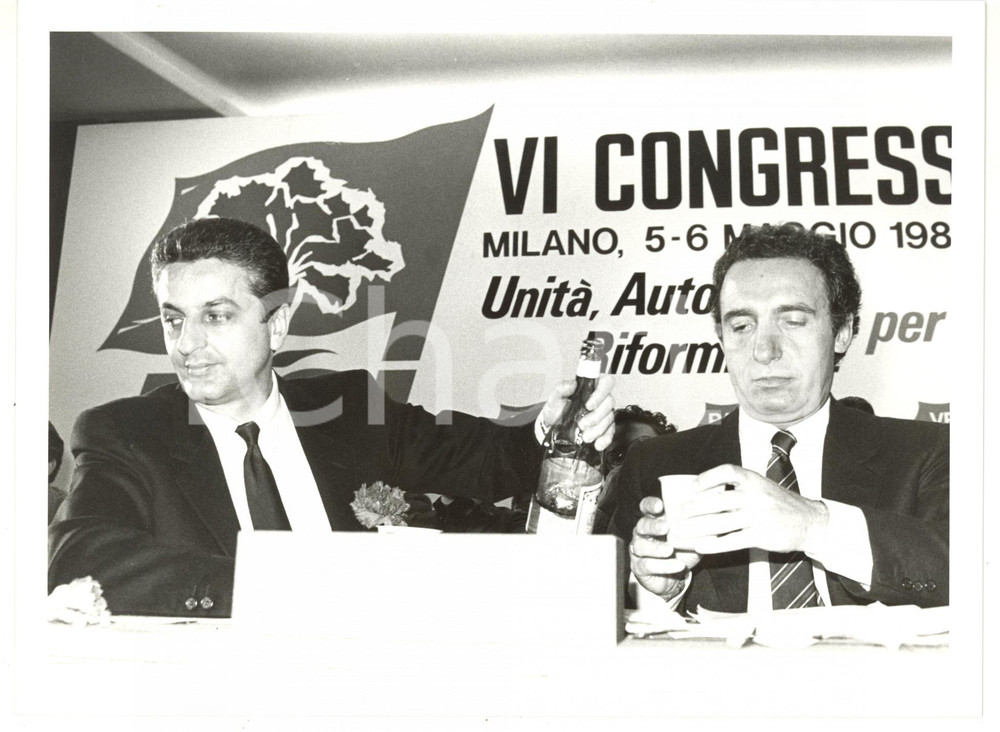 1989 MILANO Congresso PSI - Paolo PILLITTERI con Ugo FINETTI *Foto 24x18
