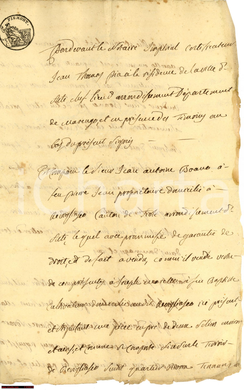 Documento originale, autentico 1809 REVIGLIASCO D'ASTI vendita terreno loc. RIVOIRA 1